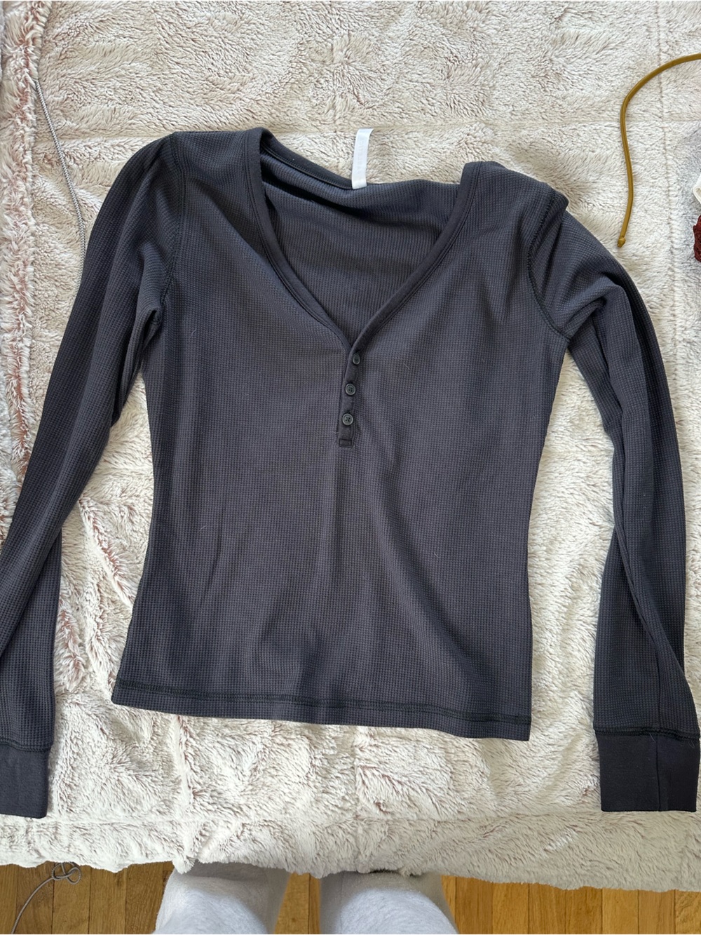 Fabletics Charcoal Gray Long Sleeve Henley Top